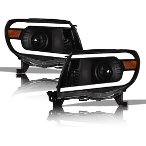 Alpha Owls 8717745 Crystal Headlights With White LED Light Bar - Black Amber Fits 2005-2011 Toyota Tacoma in Kuwait