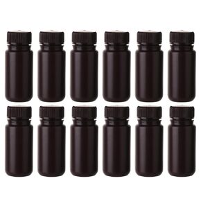 Amber Reagent Bottle HDPE Wide Mouth Round Small Plastic Bottles, 12 pcs of 30ml Sample Sealing Storage Container for Laboratories, Classrooms, or Storage at Home, LVAL001