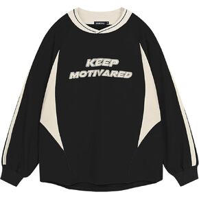 Vamtac Patchwork Crewneck Sweatshirts for Men Oversized Vintage Graphic Pullover Casual Long Sleeve Top Unisex Streetwear