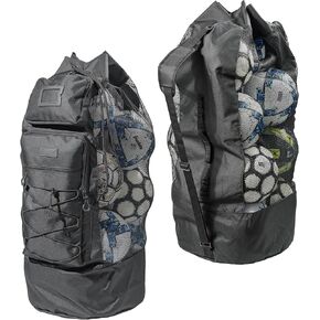 Fitdom Heavy Duty XL Soccer Mesh Equipment Ball Bag w/Adjustable Shoulder Strap Design for Coach. 2 Front Pockets for Sporting Accessories. Best for All Outdoor & Water Gears