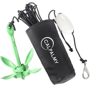 CALPALMY Folding Anchor with Rope Kit, 3.5lbs Versatile Grapnel Anchor for Inflatables Kayaks SUP Small Boats Skiffs and Canoes Trips, 32ft Marine Rope with Marker Buoy