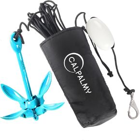 مرساة قابلة للطي مع مجموعة حبل، مرساة عنب متعددة الاستخدامات بوزن 3.5 رطل للقوارب المطاطية، قوارب الكاياك SUP الصغيرة، رحلات القوارب والزوارق، حبل بحري بطول 32 قدمًا مع عوامة علامة in Kuwait