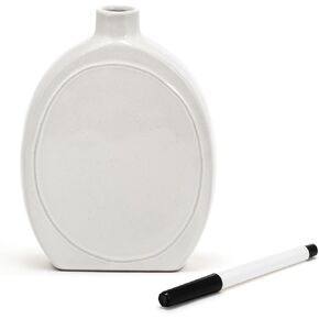 DEMDACO Write On Classic White Round 3.5 x 6 Stoneware Small Dry Erase Vase with Marker