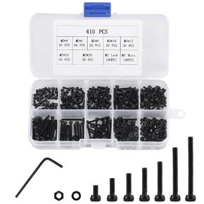 Bolts and Nuts Set, Nuts and Bolts Set,Assorted Black Hexagon Socket Screws Bolts and Nuts and Flat Washers and Lock Washers Assortment Kit,Bicycle Motorcycle Machine Screws with Wrench (640, M3)