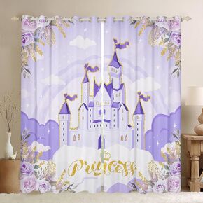 Princess Theme Window Drapes for Kids Girls Bedroom,Pink Castle Dreamy Window Treatments Microfiber Polyester 42Wx63L Inches,Flowers Garden Fairy Tale Window Curtains (Not Blackout)