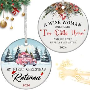 Christmas Retirement Gifts for Women Men 2024, Double Side Xmas Hanging Decorations Happy Retirement Ornament Ceramic 3" with Gift Box Inspirational Gift for Retired Coworker Teachers Friends Parents