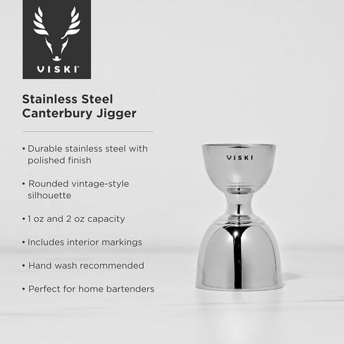 Viski Canterbury Double Measure for Cocktails, Bar Tools and Accessories Stainless Steel Bartender Tool Measuring Shot Gunmetal Black Set of 1 in Saudi Arabia