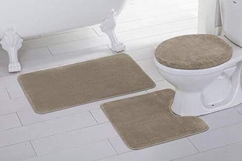 Solid Color 3 Piece Bathroom Rug Set Bath Rug, Contour Mat, & Lid Cover Non-Slip with Rubber Backing Solid Color New #6 (Aqua/Marine Blue) in Saudi Arabia