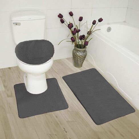Solid Color 3 Piece Bathroom Rug Set Bath Rug, Contour Mat, & Lid Cover Non-Slip with Rubber Backing Solid Color New #6 (Aqua/Marine Blue) in Saudi Arabia