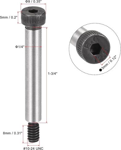 uxcell Alloy Steel Hexagon Socket Head Shoulder Screws Bolts, 1-3/4" Shoulder Length, 1/4" Shoulder Dia, #10-24 Thread, 4pcs in Saudi Arabia