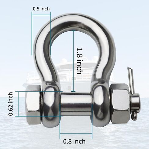 Stainless Steel D Ring Shackles 1/4" 5/16" 3/8" 1/2 inch 316 SS Heavy Duty Boat Anchor Shackle Marine Grade Bow Shackles with Cotter Pins in Kuwait