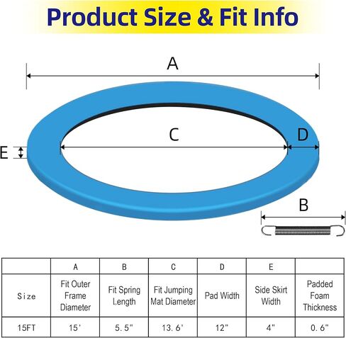15 ft Trampoline Pad Replacement, Durable Trampoline Safety Pad, Waterproof Trampoline Spring Cover 15 ft Round Without Hole for Pole, Trampoline Accessories Make The Trampoline Look New Again in Kuwait