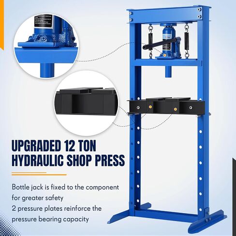 Hydraulic Press, 12 Ton H-Frame Adjustable Garage Hydraulic Shop Press with 2 Press Plates, Relief Valve, Blue in Saudi Arabia