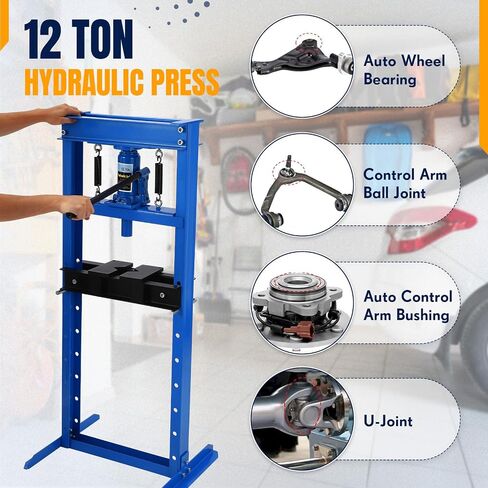 Hydraulic Press, 12 Ton H-Frame Adjustable Garage Hydraulic Shop Press with 2 Press Plates, Relief Valve, Blue in Saudi Arabia