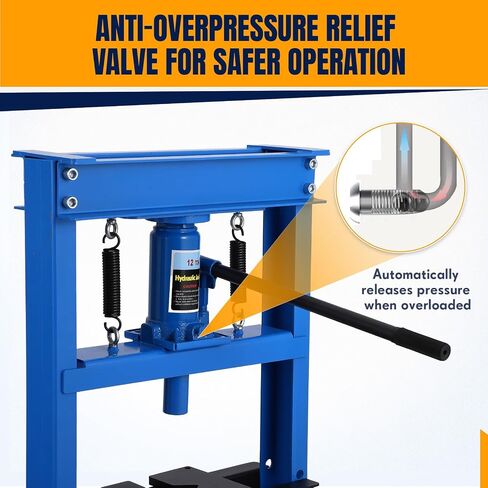 Hydraulic Press, 12 Ton H-Frame Adjustable Garage Hydraulic Shop Press with 2 Press Plates, Relief Valve, Blue in Saudi Arabia