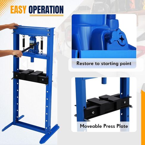 Hydraulic Press, 12 Ton H-Frame Adjustable Garage Hydraulic Shop Press with 2 Press Plates, Relief Valve, Blue in Saudi Arabia