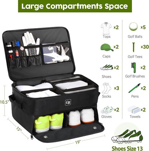 Odor-Absorbing 2-Layer Large Golf Trunk Organizer with Activated Carbon Fabric - Water-Resistant Golf Shoe Bag for Shoes Balls Tees Clothes Gloves Golf Accessories, Fathers Day Dad Gifts for Men in Saudi Arabia