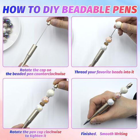 450 Pieces Beadable Pens - 150 Plastic Beadable Pens Bulk, Refills & Pen Bags Included - Beaded Pens Kit Cute Ballpoint Pens Black Ink - DIY Pens for Students & Teachers (Multicolor) in Kuwait