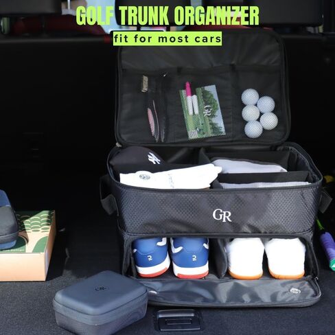 Odor-Absorbing 2-Layer Large Golf Trunk Organizer with Activated Carbon Fabric - Water-Resistant Golf Shoe Bag for Shoes Balls Tees Clothes Gloves Golf Accessories, Fathers Day Dad Gifts for Men in Saudi Arabia