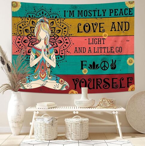 Wathon Chakra Meditation Tapestry Yoga Girl Mandala Tapestry Wall Hanging Spiritual Meditation Quotes, Colorful Boho Psychedelic Wall Art Hippie Small Tapestry for Room Decor 60X40IN in Kuwait