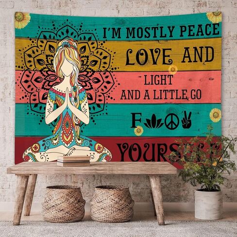 Wathon Chakra Meditation Tapestry Yoga Girl Mandala Tapestry Wall Hanging Spiritual Meditation Quotes, Colorful Boho Psychedelic Wall Art Hippie Small Tapestry for Room Decor 60X40IN in Kuwait