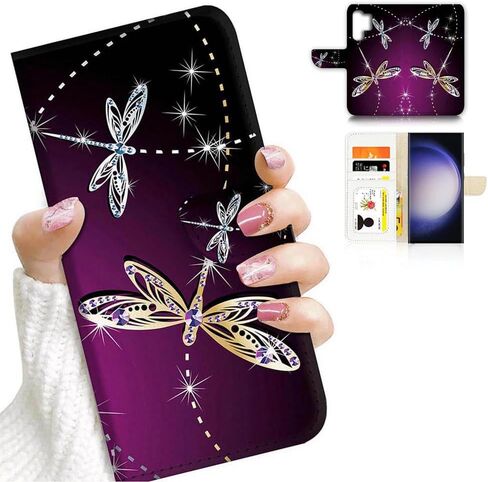 لهاتف Samsung S23 Ultra، Samsung Galaxy S23 Ultra، غطاء بتصميم فني على شكل محفظة قلابة على شكل زهرة وفراشة حماية لكامل الجسم AD003 (#24886 Purple Rose Flower s23u) in Kuwait