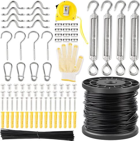كابل CPROSP 1/16 من الفولاذ المقاوم للصدأ، حبل سلكي يتضمن وصلة ربط كابل وخطاف بطول 180 قدم، مجموعة تعليق Lght في الهواء الطلق in Kuwait