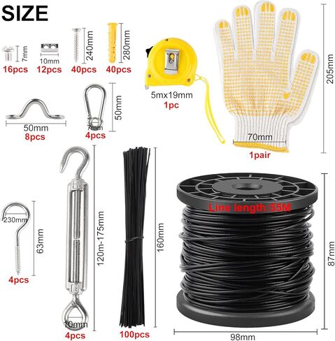 كابل CPROSP 1/16 من الفولاذ المقاوم للصدأ، حبل سلكي يتضمن وصلة ربط كابل وخطاف بطول 180 قدم، مجموعة تعليق Lght في الهواء الطلق in Kuwait