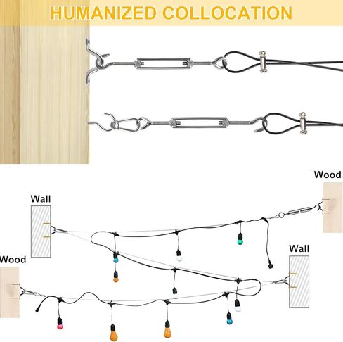 كابل CPROSP 1/16 من الفولاذ المقاوم للصدأ، حبل سلكي يتضمن وصلة ربط كابل وخطاف بطول 180 قدم، مجموعة تعليق Lght في الهواء الطلق in Kuwait