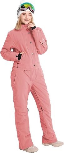 Womens One Piece Ski Suit Colorful Jumpsuits Snowboard Snowsuits Winter Outdoor Waterproof for Snow Sports(XL,Pink) in Saudi Arabia