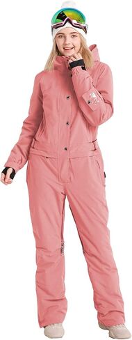 Womens One Piece Ski Suit Colorful Jumpsuits Snowboard Snowsuits Winter Outdoor Waterproof for Snow Sports(XL,Pink) in Saudi Arabia