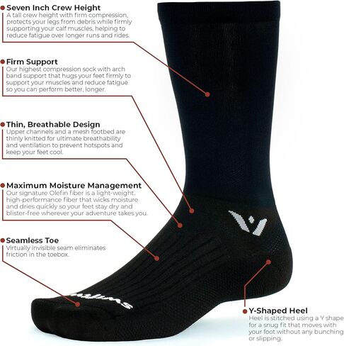 Swiftwick- ASPIRE Crew Cycling Socks, Firm Compression Fit, Moisture Wicking in Saudi Arabia