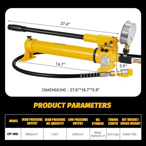 NEWTRY CP-700 Manual Hydraulic Hand Pump w/Oil Gauge Single Acting 9947psi for Separate Type Hydraulic Tool… in Saudi Arabia