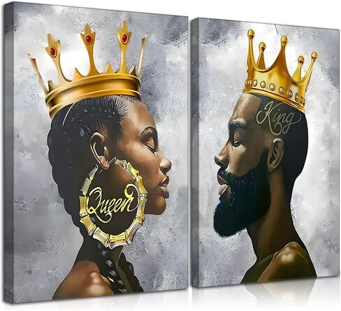 ZJJARTYB 2 Pcs African King and Queen Wall Art Black Couple Canvas Prints African American Love Poster Black Girl Black Man Wall Decor Painting for Living Room Bedroom Bathroom 12x16in Unframed in Saudi Arabia