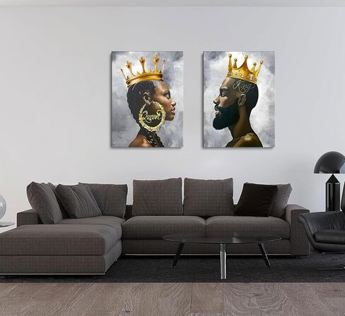 ZJJARTYB 2 Pcs African King and Queen Wall Art Black Couple Canvas Prints African American Love Poster Black Girl Black Man Wall Decor Painting for Living Room Bedroom Bathroom 12x16in Unframed in Saudi Arabia