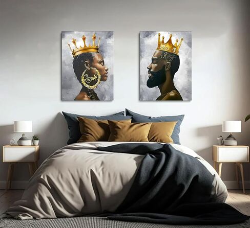 ZJJARTYB 2 Pcs African King and Queen Wall Art Black Couple Canvas Prints African American Love Poster Black Girl Black Man Wall Decor Painting for Living Room Bedroom Bathroom 12x16in Unframed in Saudi Arabia