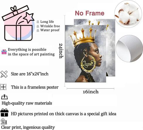 ZJJARTYB 2 Pcs African King and Queen Wall Art Black Couple Canvas Prints African American Love Poster Black Girl Black Man Wall Decor Painting for Living Room Bedroom Bathroom 12x16in Unframed in Saudi Arabia