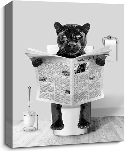 Funny Deer Bathroom Wall Art Decor Smart Elk Sitting in Toilet Reading Newspaper Painting Posters Black and White Canvas Humor Animal Photo Pictures Modern Gray Bathroom Toilet Wall Decor 12x16inches in Saudi Arabia
