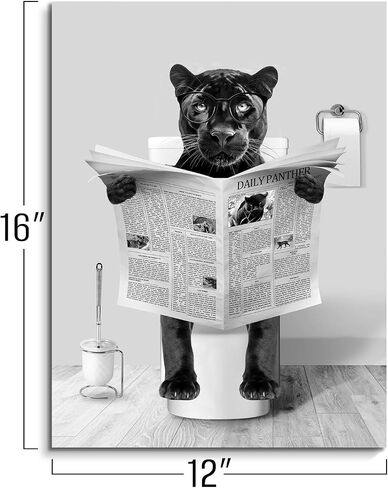 Funny Deer Bathroom Wall Art Decor Smart Elk Sitting in Toilet Reading Newspaper Painting Posters Black and White Canvas Humor Animal Photo Pictures Modern Gray Bathroom Toilet Wall Decor 12x16inches in Saudi Arabia