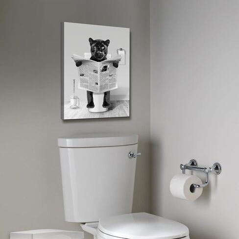 Funny Deer Bathroom Wall Art Decor Smart Elk Sitting in Toilet Reading Newspaper Painting Posters Black and White Canvas Humor Animal Photo Pictures Modern Gray Bathroom Toilet Wall Decor 12x16inches in Saudi Arabia
