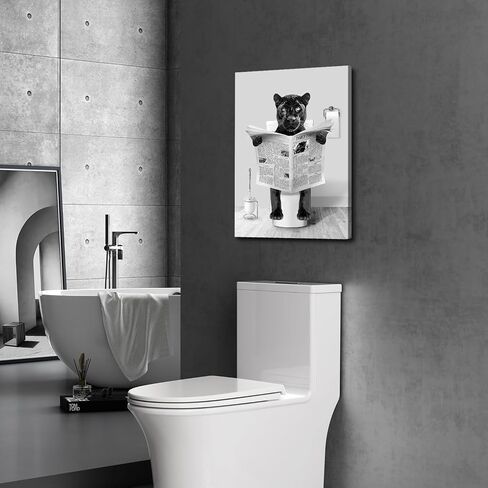 Funny Deer Bathroom Wall Art Decor Smart Elk Sitting in Toilet Reading Newspaper Painting Posters Black and White Canvas Humor Animal Photo Pictures Modern Gray Bathroom Toilet Wall Decor 12x16inches in Saudi Arabia