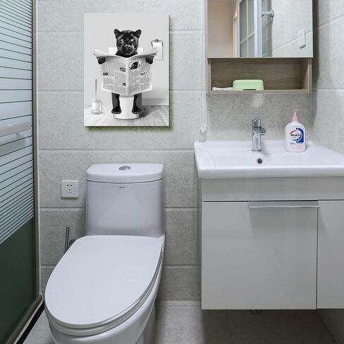 Funny Deer Bathroom Wall Art Decor Smart Elk Sitting in Toilet Reading Newspaper Painting Posters Black and White Canvas Humor Animal Photo Pictures Modern Gray Bathroom Toilet Wall Decor 12x16inches in Saudi Arabia
