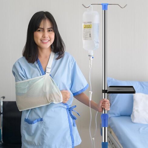 Nuanchu IV القطب مع عجلات وصينية قابل للتعديل IV حامل أقطاب طبية IV محمولة من الفولاذ المقاوم للصدأ حامل حامل IV لعيادة المستشفى والمنزل وممارسة تمريض الأطفال والعلاج in Saudi Arabia
