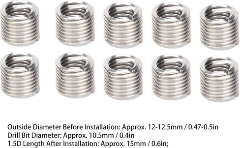 50pcs M10 x 1.5 Wire Thread Insert Thread Repair Sleeve Socket Bushing Screw Steel Shell Spiral Wire Helicoil Screw for Automotive Repair(1.5D) in Saudi Arabia