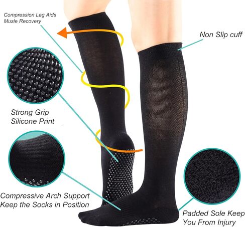 Women's Cushioned Odor Control Knee High Non Slid Gel Grips Yoga Pilate Barre Dance Socks in Saudi Arabia