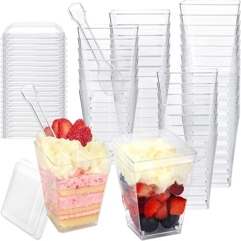 60 Pack 4.5OZ Parfait Cups with Lids, Clear Dessert Cups with Spoons Plastics Dessert Cups with Lids and Spoons Sturdy for Pudding Yogurt Fruit Party in Saudi Arabia