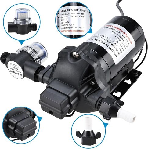 Amarine Made Water Pressure Diaphragm Pump 115V 11.3 LPM 3.0 GPM 50 PSI Water Pump Diaphragm Pressure Pump for Caravan/rv/boat/marine in Saudi Arabia