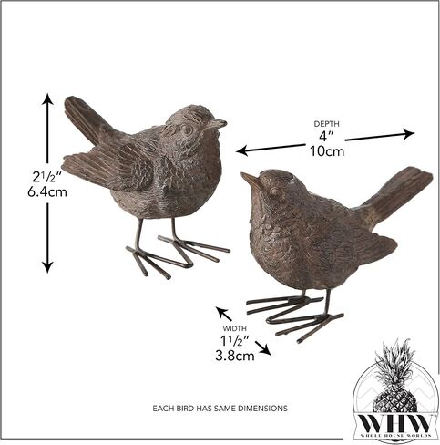 WHW Whole House Worlds North American Song Sparrows، مجموعة من 2، تماثيل الطيور، بني ريفي وأبيض، ريش مفصل، تماثيل مميزة على سطح الطاولة، راتنج بولي مصبوب يدويًا، 3.5 بوصة in Kuwait