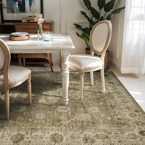 AMOAMI-Washable Area Rugs 5'x7' for Living Room Large Area Rug Low Pile Non-Slip Vintage Carpet for Living Room Bedroom Dining Room Rug Brown in Kuwait