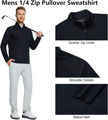 بلوفر روان بسحاب ربعي للرجال أداء جاف مناسب رياضي غير رسمي للجولف برقبة وهمية وأكمام طويلة بلوفر بنصف سحاب in Kuwait